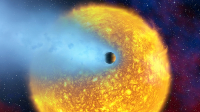 Планета HD 209458b в представлении художника.  NASA/ESA/CNRS/Alfred Vidal-Madjar