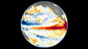 Рекордный нагрев вод Тихого океана на снимке NASA от 8 июня — начало Эль-Ниньо 2026 года.