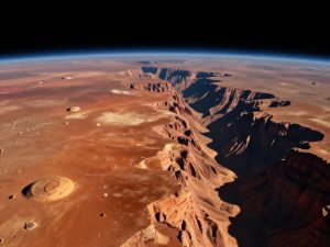 Долина Маринер на Марсе. Футуристическое изображение. AI/Flux.2.Pro oceanolog.ru Лицензия CC-BY-SA 4.0